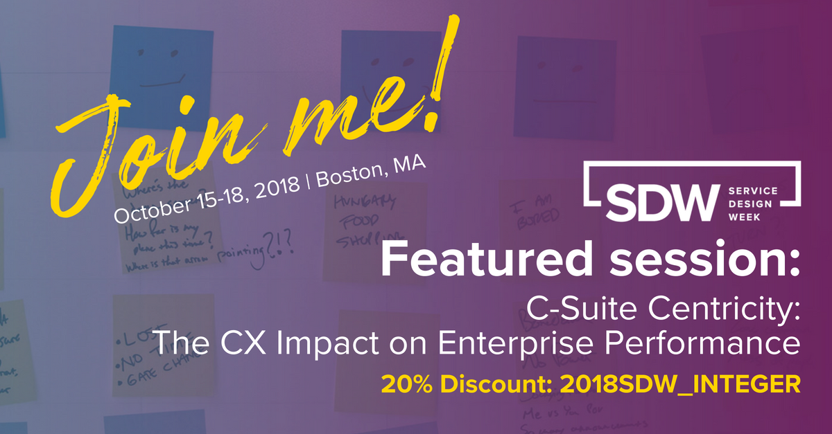 globalvoiceofcx's tweet photo. Join me on October 15-18 in Boston at #ServiceDesignWeek2018 to help you identify clear next steps to infusing #servicedesign into your #CX strategies. Save 20% off registration. #customerexperience #csuitecentricity #integergroup https://t.co/8OfUSvmG4b