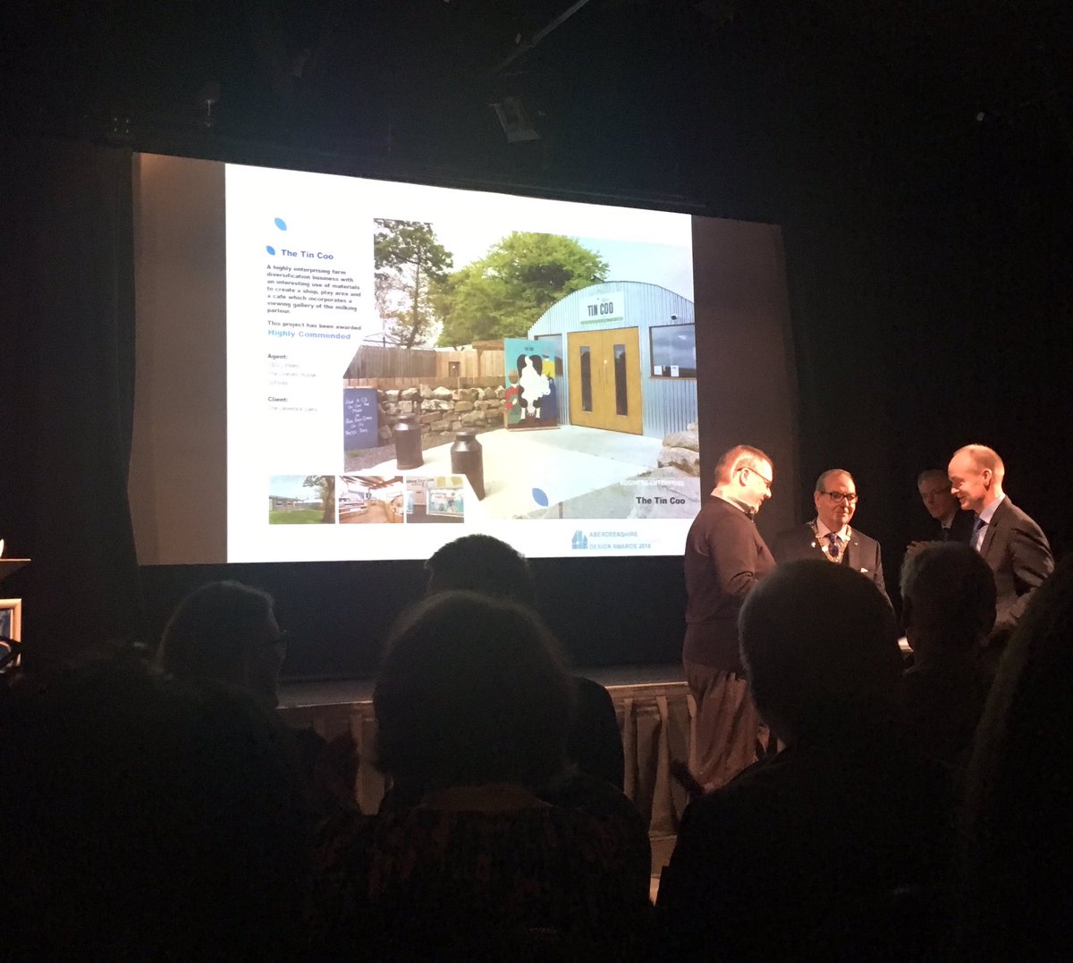 AlisonEvison's tweet photo. Very proud of my ward on North Kincardine in the @Aberdeenshire Architectural &amp; Landscape Design Awards 2018 tonight: the new town of Chapelton, Maryculter Trinity Church and the Tin Coo @DevenickDairy all recognised for creativity and design https://t.co/SgPCGdjDgW