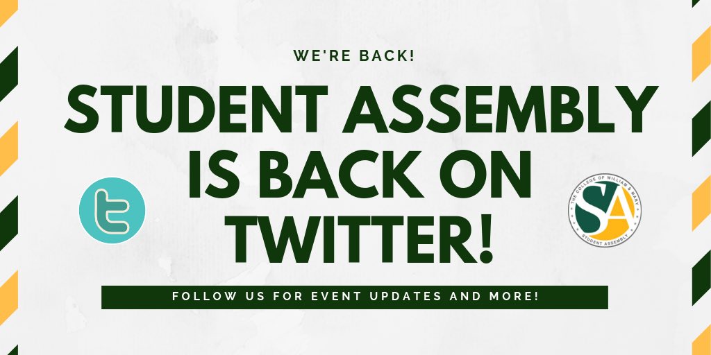 We’re back on Twitter! Follow us here for events, campus ongoings, Student Assembly news and more!