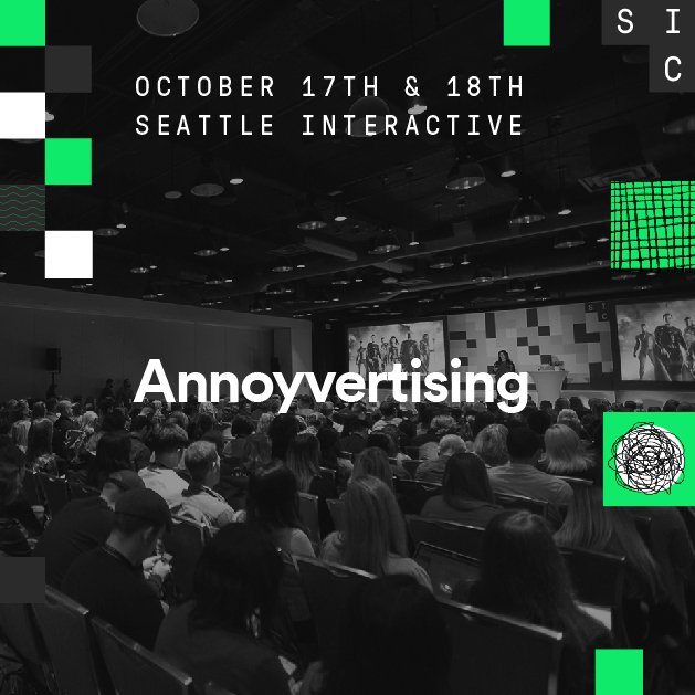 CatalysisPNW's tweet photo. Annoyvertising: We’re hosting a panel @seattleinteract around the avoidance of annoyance. Insights from our @mattcreature, @AlaskaAir's @ksdamato, @roverdotcom's Shelley Williams, and Jason Sullivan. Join us. Oct 17 at 1:30.  #SIC2018 https://t.co/uRsFj22BFF