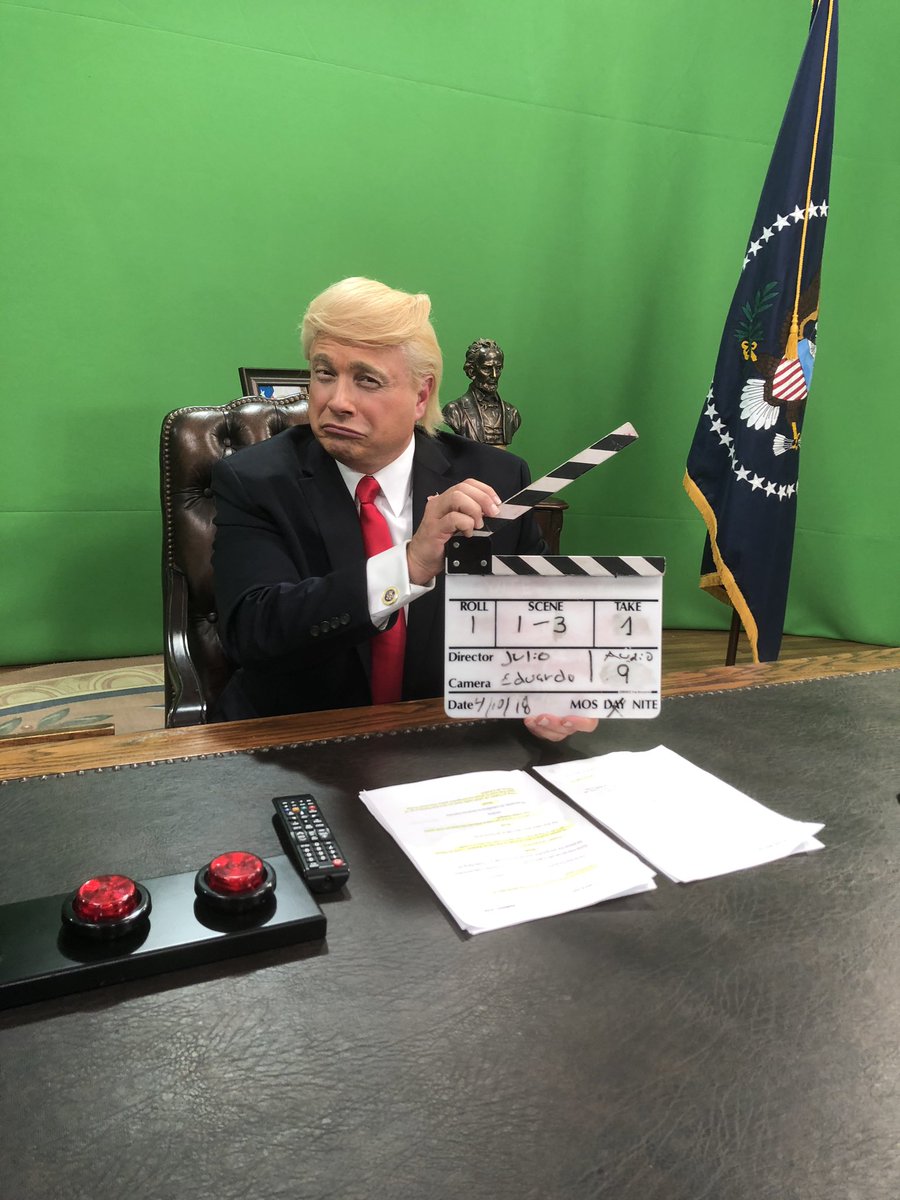 thejohnnyDshow's tweet photo. Shooting today in Burbank for Spanish language network Estrella. Funny script. Yuuuuge laughs. #DonaldTrumpimpersonator #DonaldTrumpImpression https://t.co/BqHvqCHWfO