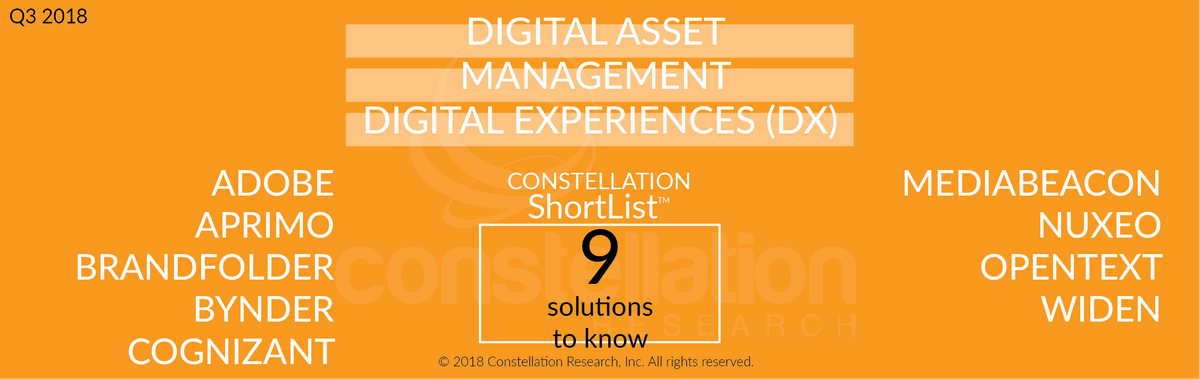constellationr's tweet image. Check out the Constellation ShortList Digital Asset Management for Digital Experience hubs.ly/H0dK80r0 by @rwang0 cc: @Adobe @Aprimo @Brandfolder @Bynder @Cognizant @MediaBeacon @Nuxeo @OpenText @WidenEnterprise