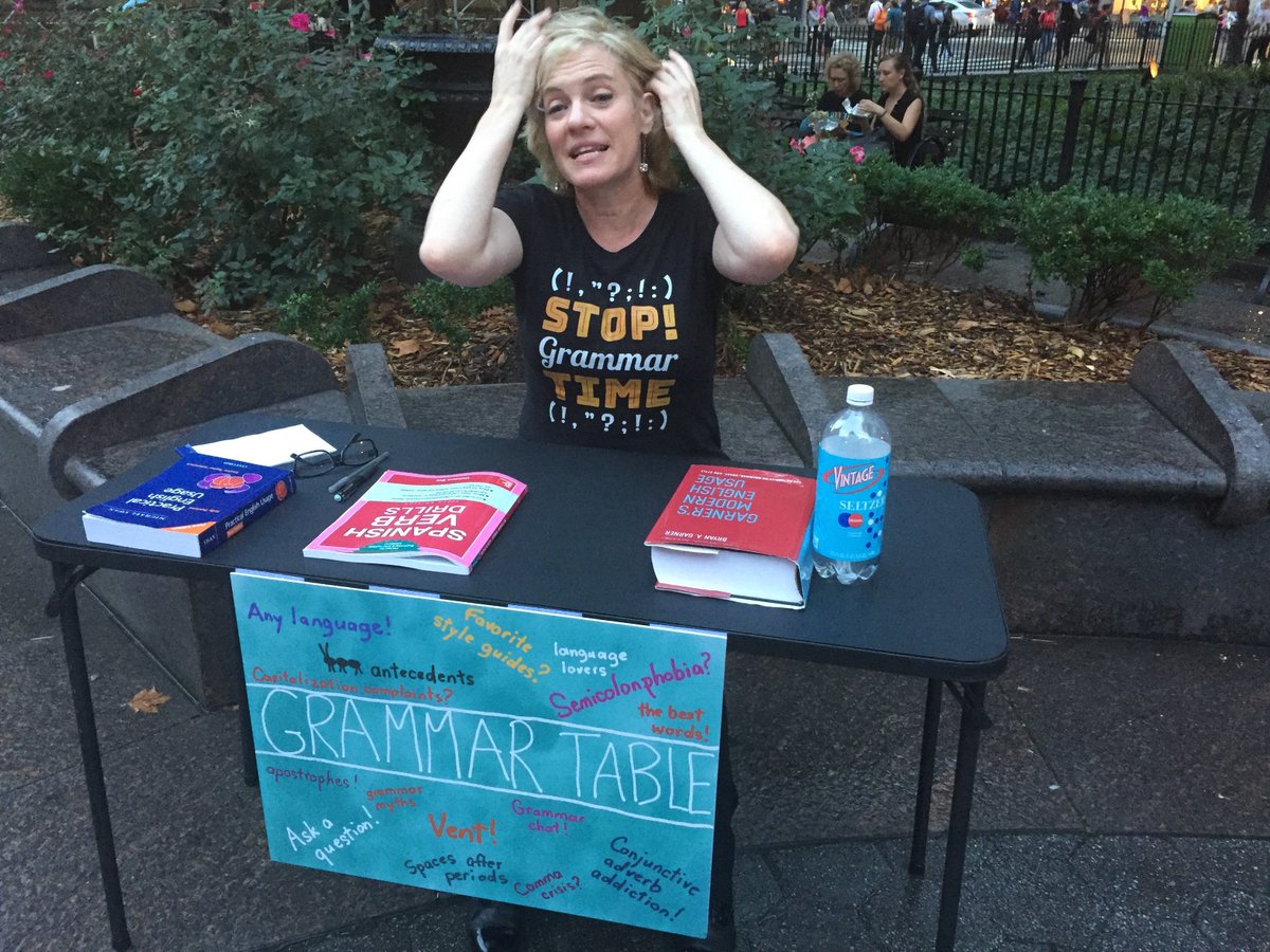 GrammarTable's tweet photo. More new grammar fashion! Tonight someone came by to complain about the "i before e" spelling poem. They said it was misleading. Another person wanted to know what "hoary" meant. #spelling #vocabulary #grammartable https://t.co/RmoeWb9Bb0