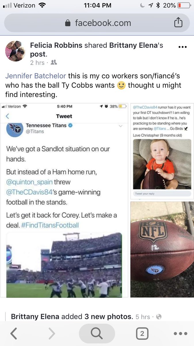 jennbatchelor27's tweet photo. @Titans @quinton_spain @TheCDavis84 A friend in Philly knows the person with game ball. If you’re still trying to track it down, we can make it happen! https://t.co/V22sUm7cLw