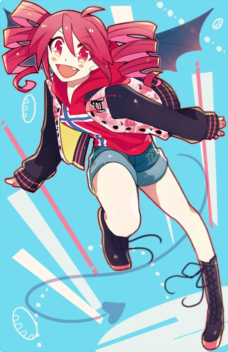 kasane teto 1girl shorts solo wings drill hair red eyes jacket  illustration images