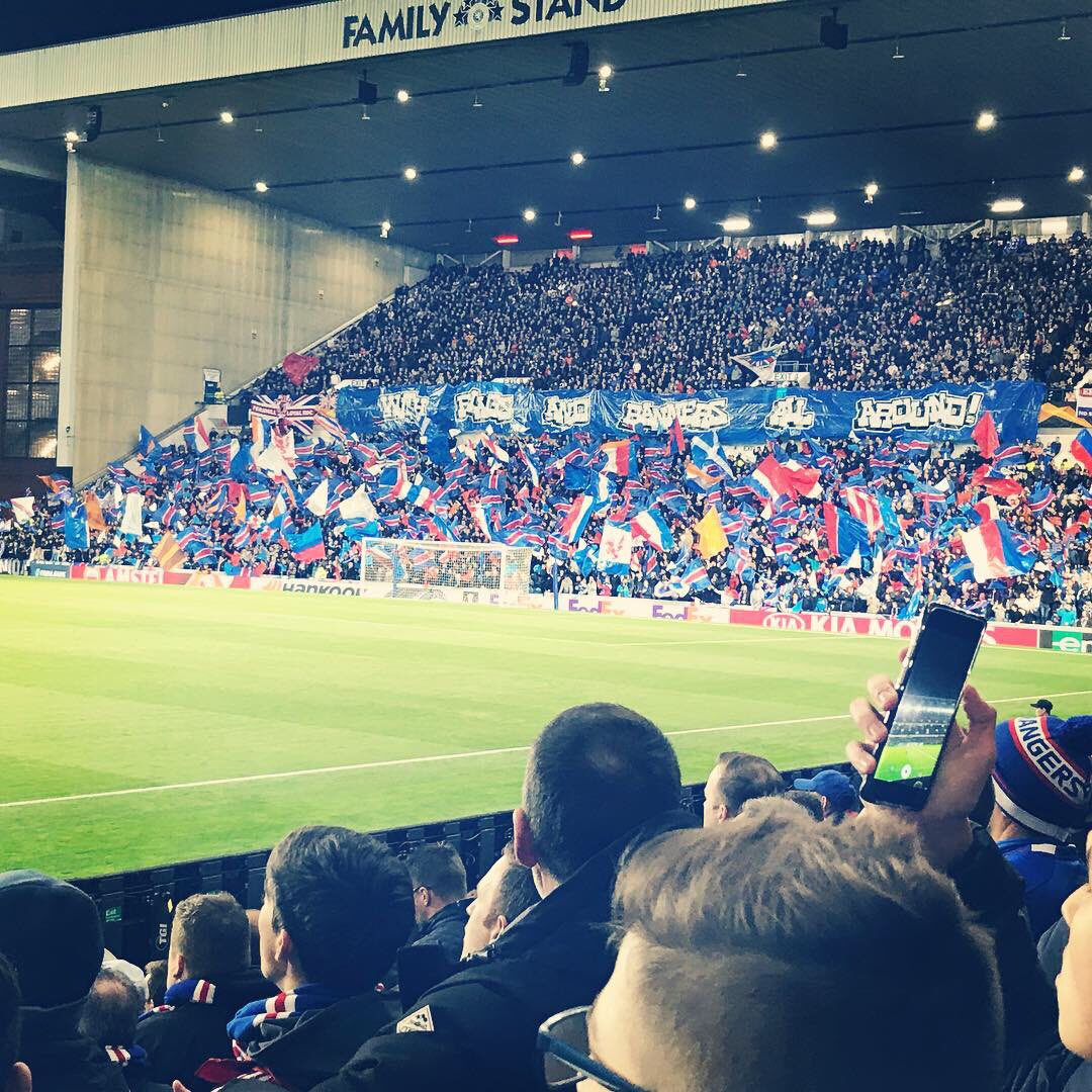 Eckm1986's tweet image. What a night!!! Can’t explain the emotions of tonight! Wee tear in the eye! 💙  #🔴⚪️🔵 #ibrox #thefamous #3-1 #andyhalliday #loyal #bathgateunionjack #baku #wereonourway  @ Ibrox Stadium