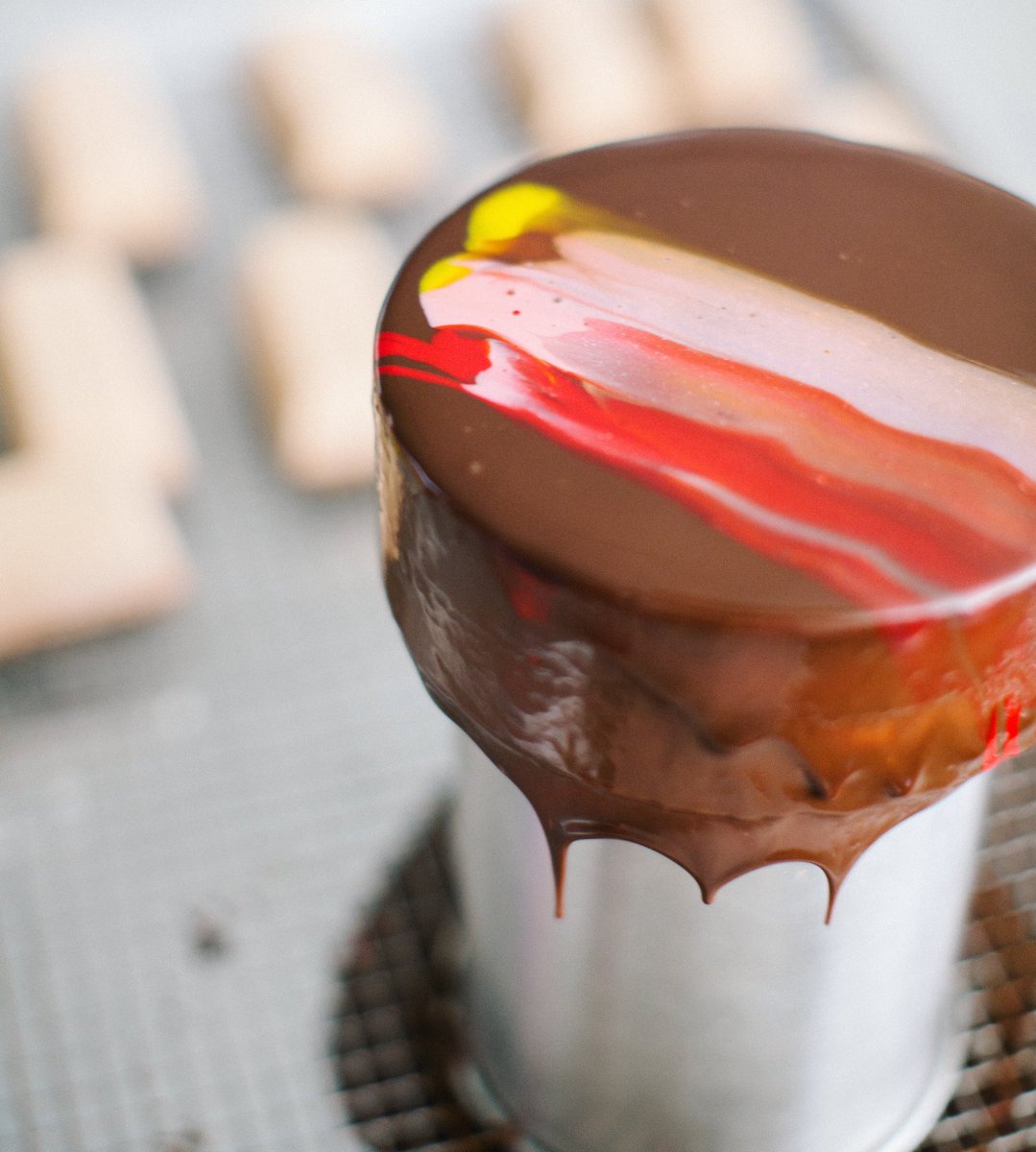 Newly glazed #entremet with a splash of color - Order yours on our website 😊 labriochems.com/cakes