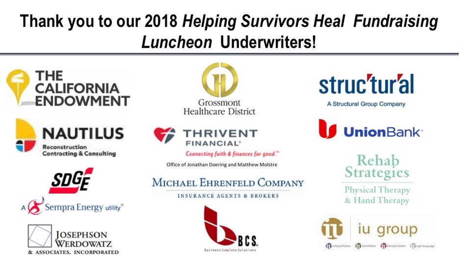 Thank you from the entire staff at SURVIVORS to our supportive 2018 Helping Survivors Heal fundraising luncheon Underwriters! Thanks to their generosity every dollar raised at our luncheon will go directly to client services! #helpingsurvivorsheal