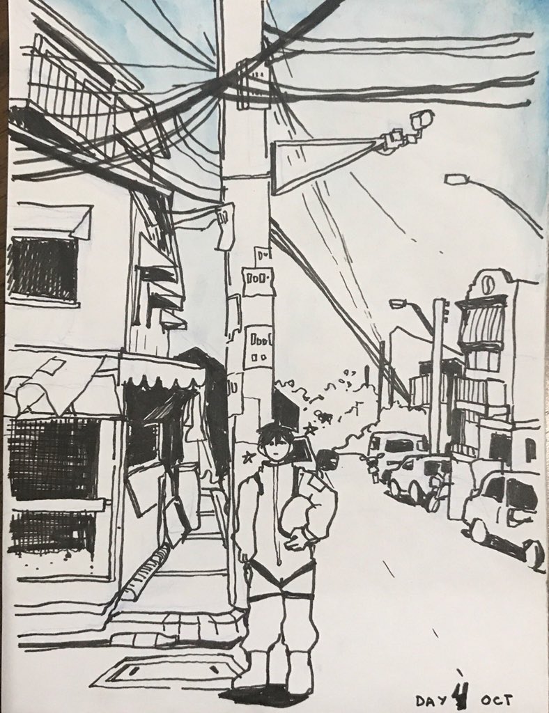 Day 3 and 4 
#inktober
{ Based off a street in MNL and the sakayan in Trinoma ft. spaceman oc } 