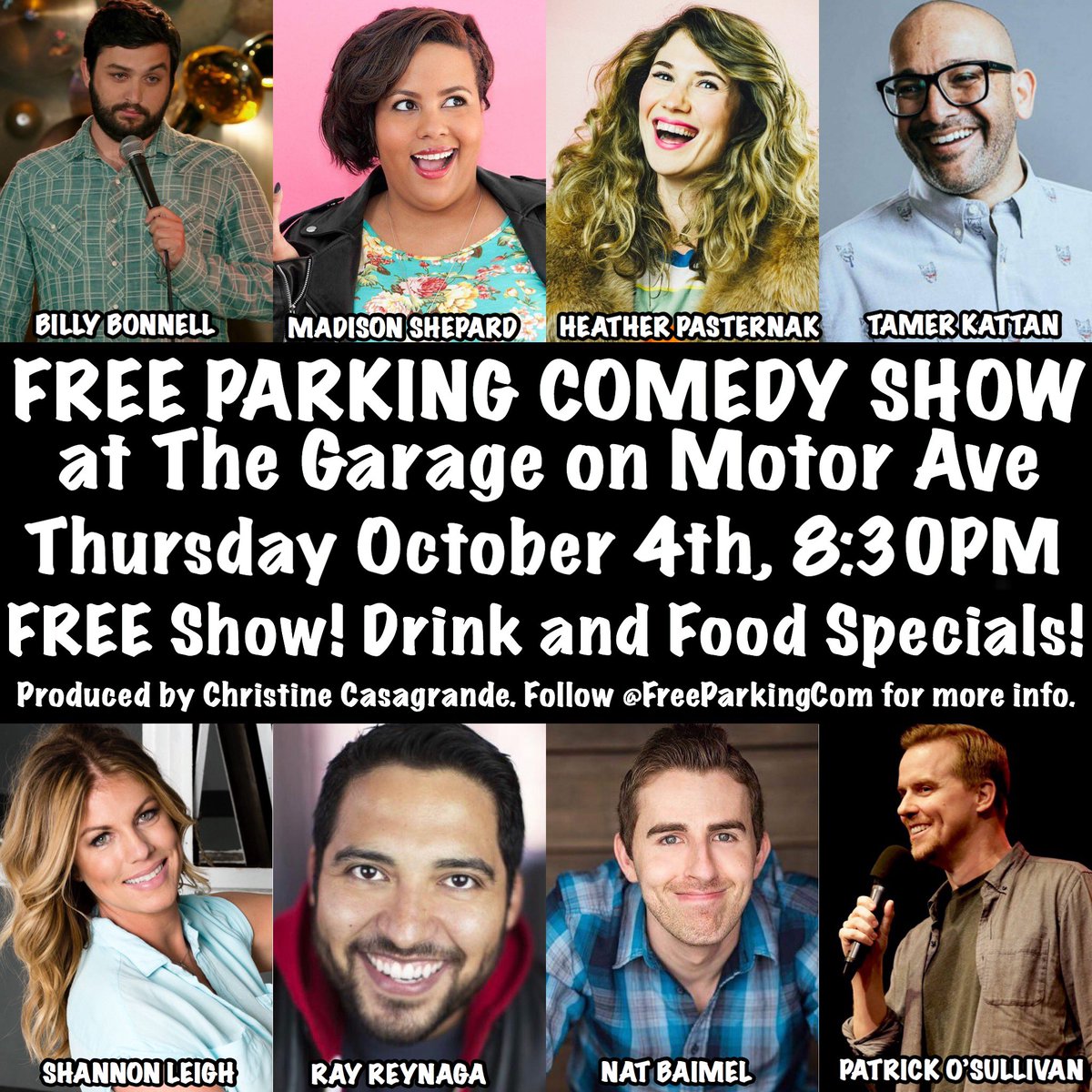 FreeParkingCom's tweet photo. #TONIGHT after the #INDvsNE #TNF #game #FreeParkingComedy at the @GarageMotorAve with @BillyBonnell @MadisonShepard @HelloPasternak @TamerKattan @ShanLeighComedy @IronRayRey @NatBaimel @tricksully @XtineBigHouse #GoPats #Colts #allthehashtags COME #PARTY WITH US!! #pizza #beer https://t.co/RIN3cA6yX4