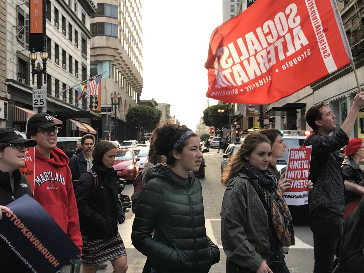 JennyGShao's tweet photo. #StopKavanaugh #protest in #downtown #SanFrancisco going toward @UnionSquareSF along #PowellSt w/ @SFPD escorts blocks from #Marriottstrike!! https://t.co/SzhsZ94GdK