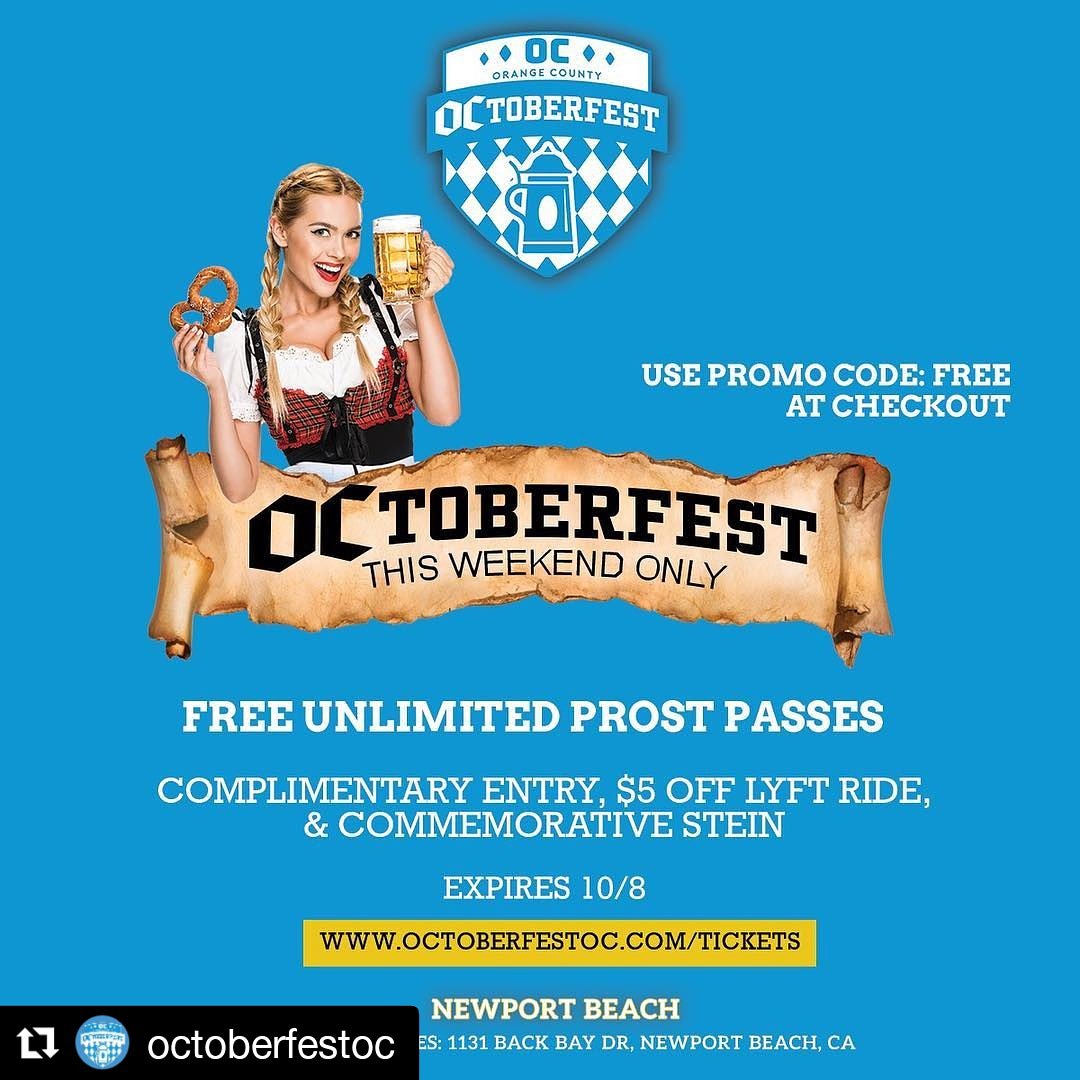 OC_Concierge (@oc_concierge) on Twitter photo #Repost <a href="/octoberfestoc/">OCtoberfest OC</a>
You deserve a beer break!
And for this weekend only, we are offering local residents a complimentary GA entry to the first annual Octoberfest OC in Newport Beach.
OC-Concierge.com
Just use promo code: Free
And remember, we got your Lyft ride!
#oc #Repost <a href="/octoberfestoc/">OCtoberfest OC</a>
You deserve a beer break!
And for this weekend only, we are offering local residents a complimentary GA entry to the first annual Octoberfest OC in Newport Beach.
OC-Concierge.com
Just use promo code: Free
And remember, we got your Lyft ride!
#oc