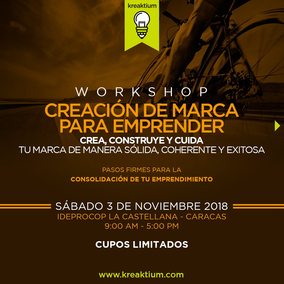 kreaktium's tweet photo. Este próximo 3 de Noviembre 2018
Workshop de Creación de Marca para Emprender

Ideprocop La Castellana - Caracas

Inversión: Bs. 250 p/p

CUPOS LIMITADOS

#marca #branding #empreder #enterprenuer #aqui #ahora #venezuela #caracas #noviembre #exito #trabajo #ahora https://t.co/yGicF7PNKE
