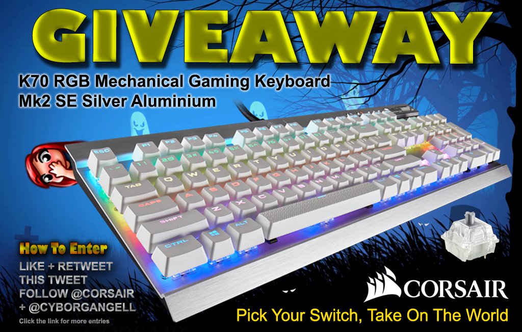 CyborgAngell's tweet image. 👻🎁⌨️ CORSAIR #GIVEAWAY! 🎁👻
WIN a @CORSAIR K70 Mk2 SE Mechanical Gaming Keyboard!! 

LIKE, RT &amp;amp; FOLLOW TO ENTER 
Click here for more entries 👉 bit.ly/CorsairOct18