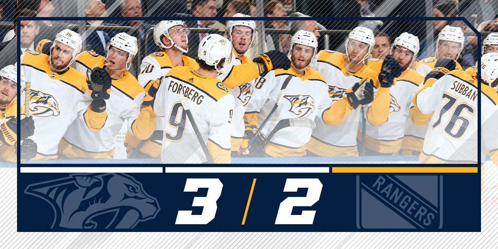 PredsNHL's tweet photo. #Preds WIN!! 😁

Next up: Islanders on Saturday.

#NSHvsNYR https://t.co/r6Hr2bRxAx