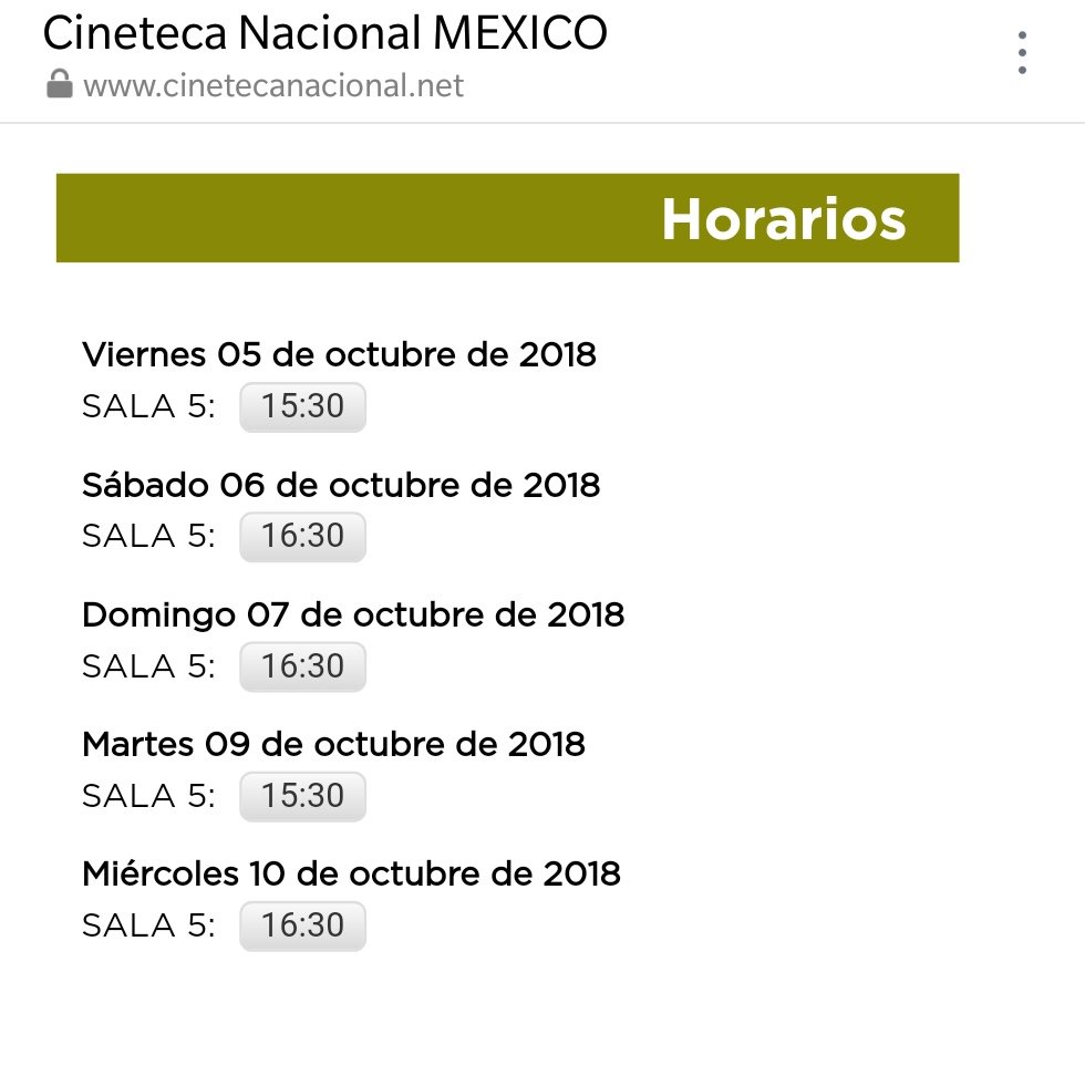 ¡Les tenemos una muy buena noticia! El documental "El tercer espacio", del que hablamos el domingo pasado, ¡estará una semana más en la Cineteca! De verdad vale mucho la pena. Pueden comprar sus boletos en cinetecanacional.net/php/detallePel… y aquí van los horarios para que vayan agendando: