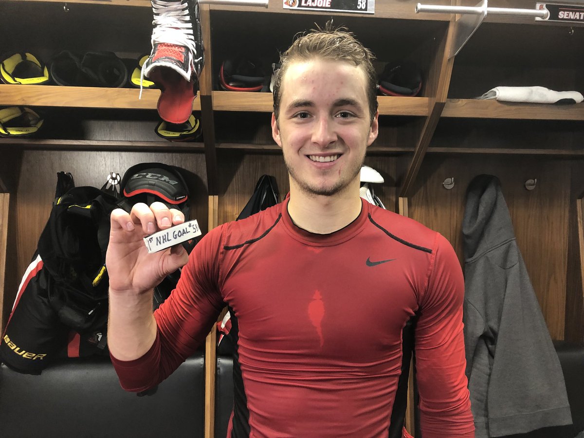 First goal puck and first star tonight for <a href="/max_lajoie/">Max Lajoie</a>. 👏