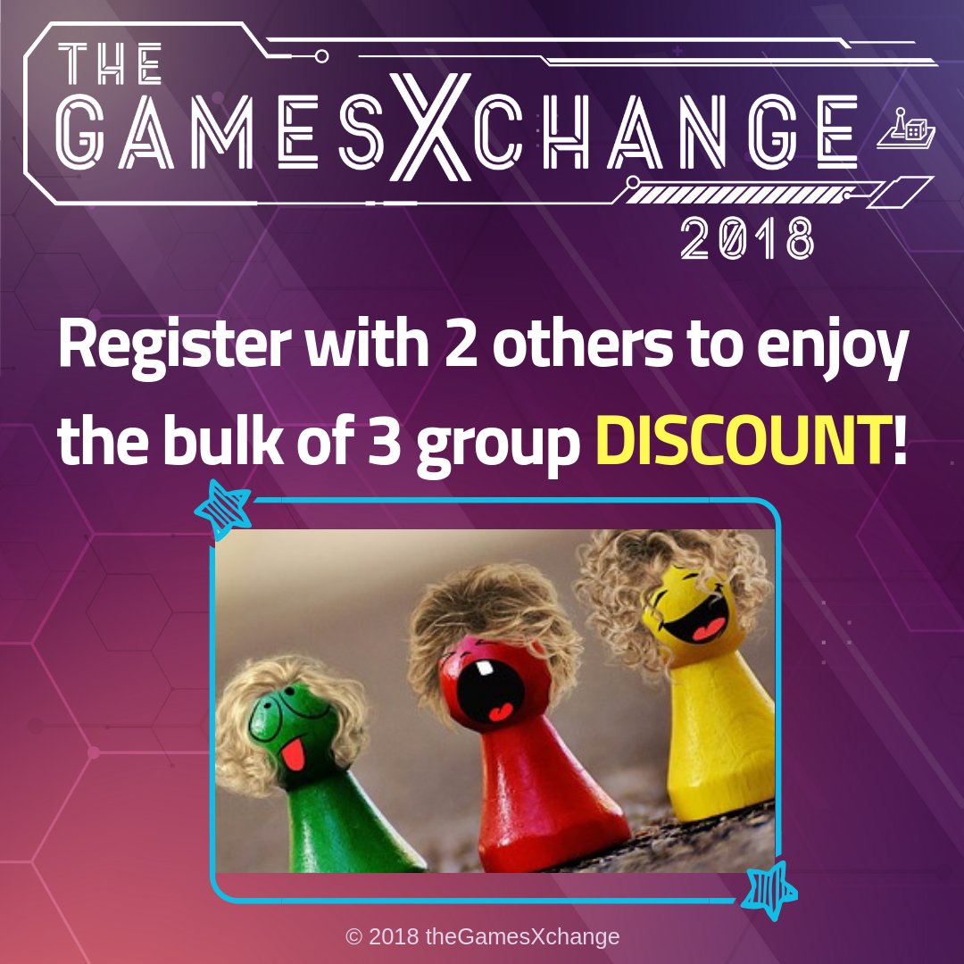 theGamesXchange's tweet photo. Group Discounts!! Come with your friends &amp; colleagues to unleash The Power of Three (and above!) for games and learning!😃 Tickets now on sale @ https://t.co/5EshEigtVJ 

#gx2018sg #seriousgames #conferences  #gamedev #learning #gamification #gamebaselearning #techgames https://t.co/3rlo7DA6qi