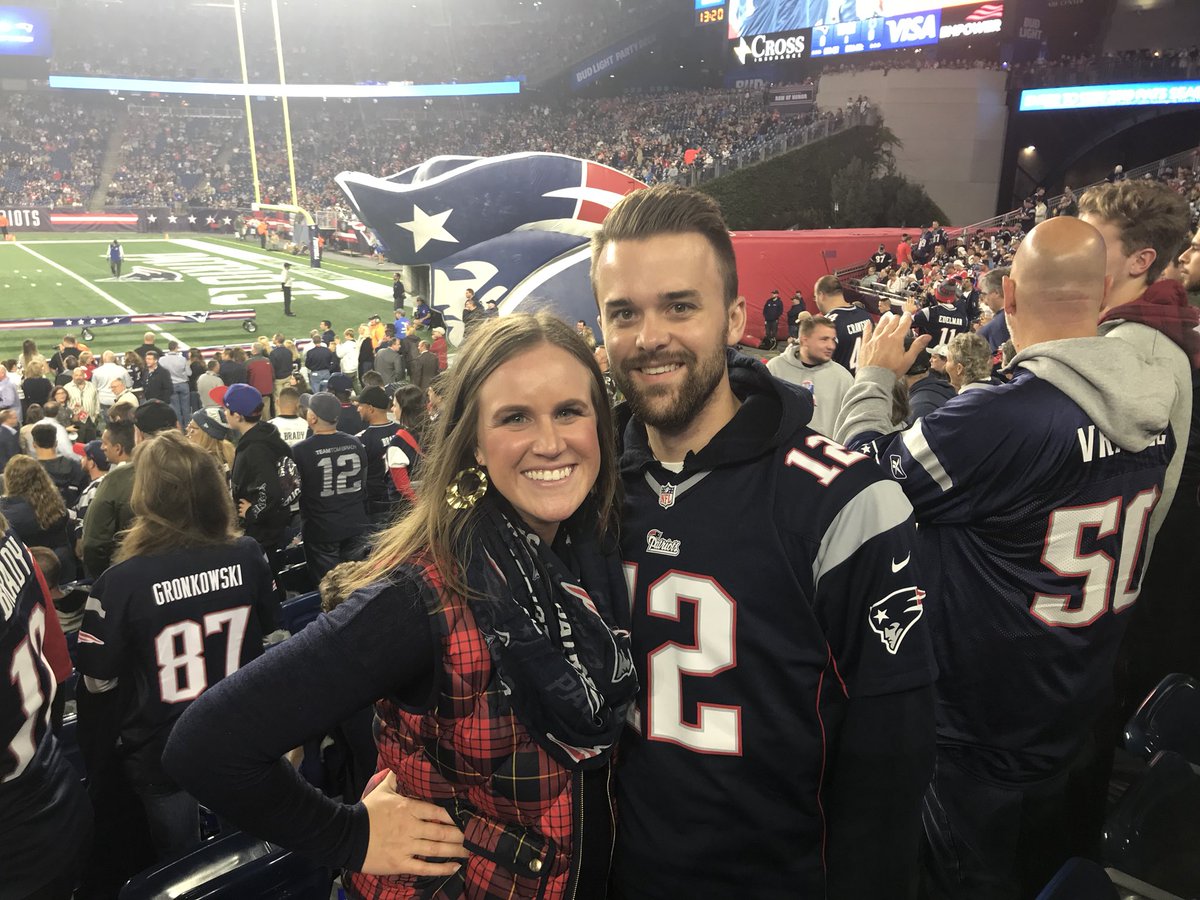 Celebrating our first baby at the #patsgame all the way from Illinois!