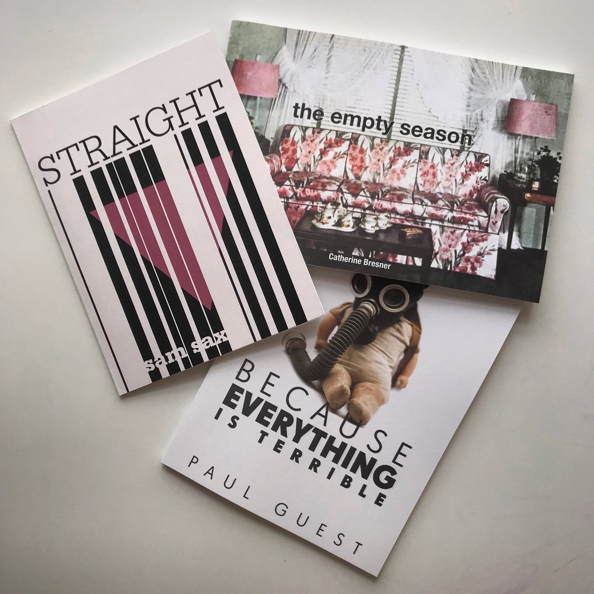 3 for $30! We love this combo and, frankly, any combo because our authors rock. 🚀Pictured: STRAIGHT <a href="/samsax1/">sam sax</a>, THE EMPTY SEASON <a href="/cbresner/">Catherine Bresner</a>, BECAUSE EVERYTHING IS TERRIBLE @PaulGuestUVA. This great deal is available for a limited time only through our website!