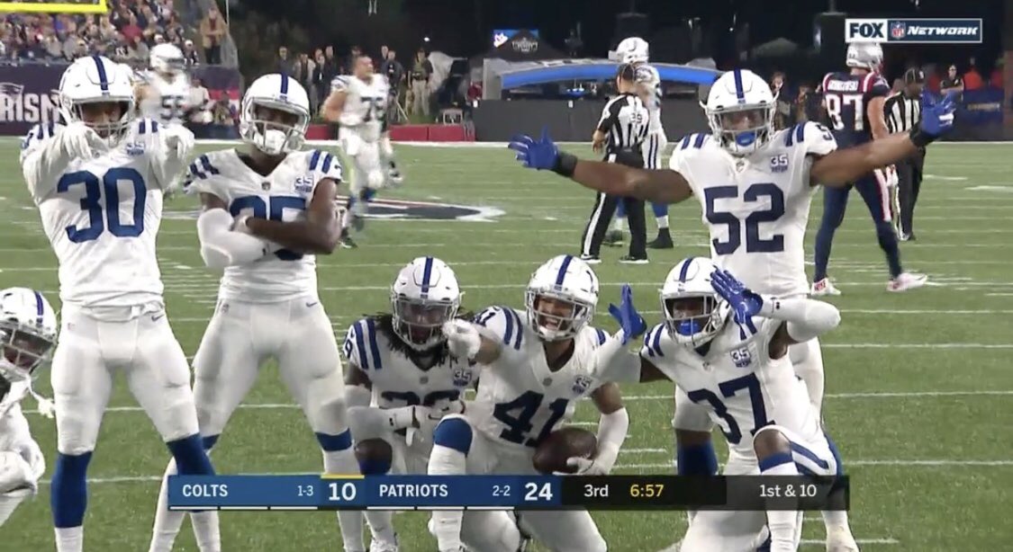 CoachBillick's tweet photo. Not one of them batted down a deep ball thrown to Gordon in double coverage. Not one of them tackled Sony Michel in the open field. But at least they look good posing after a gimme turnover when they were down by 2 TD’s! https://t.co/NrBm5TF78B