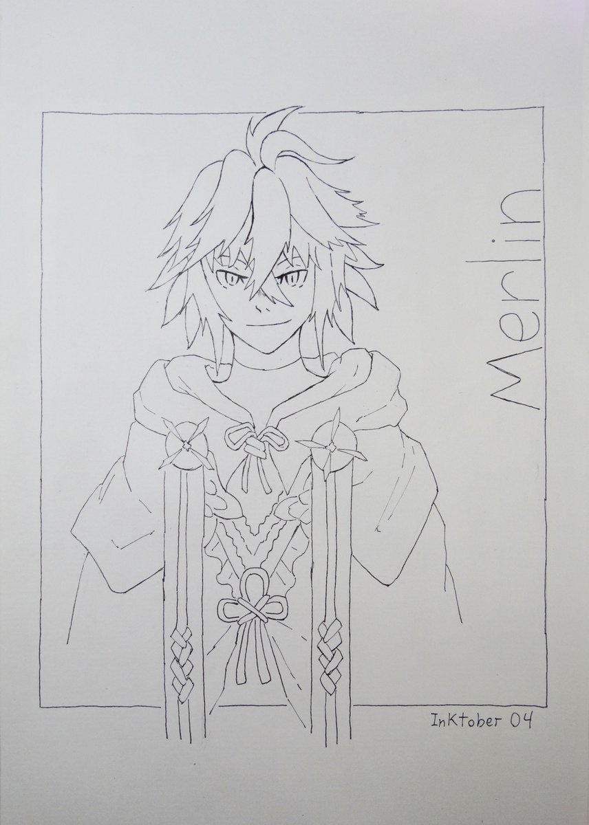 For day 4 of #Inktober I drew Merlin of #FGO 
Really liked the outcome of this one btw
#Inktober2018 #inktoberday4 #spell 