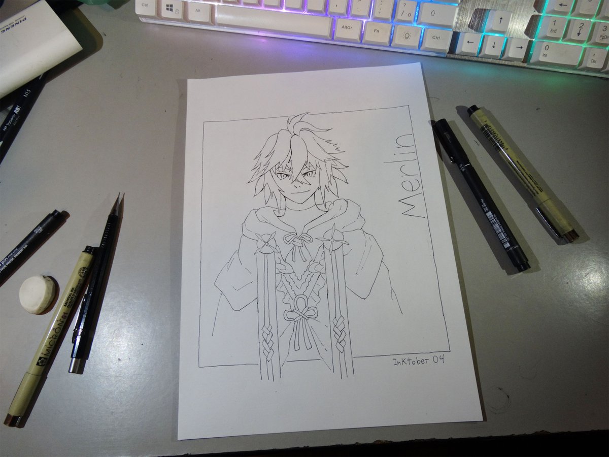 For day 4 of #Inktober I drew Merlin of #FGO 
Really liked the outcome of this one btw
#Inktober2018 #inktoberday4 #spell 