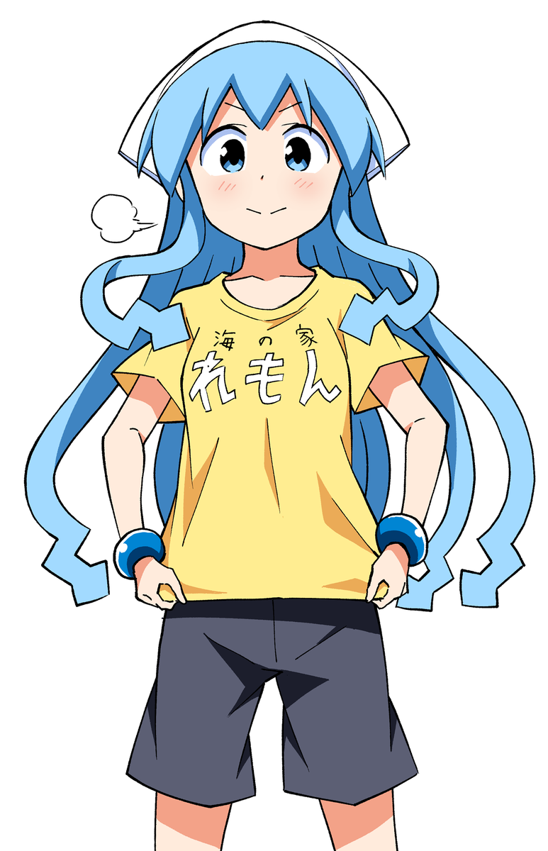 ikamusume 1girl solo shirt tentacle hair blue hair blue eyes long hair  illustration images