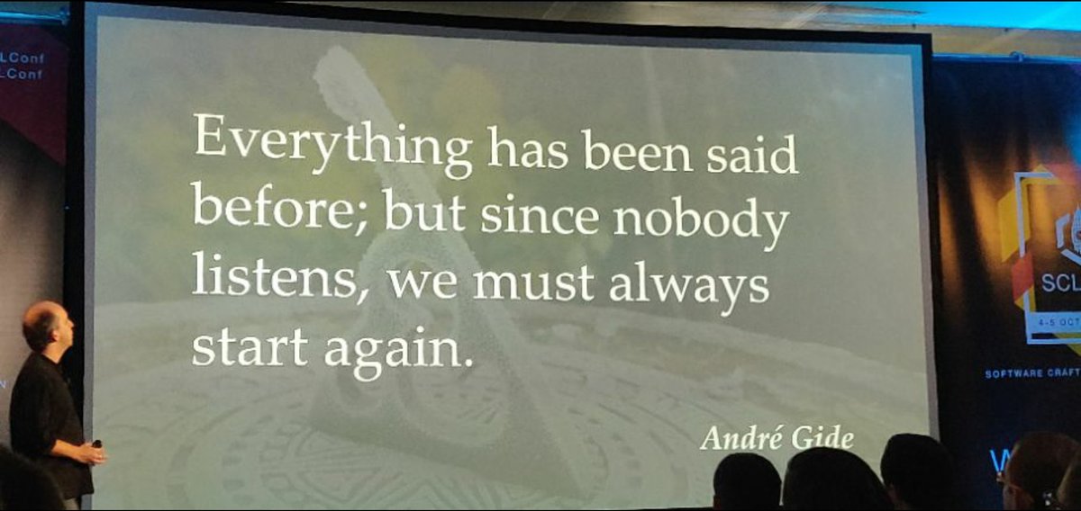 lubosmich's tweet photo. @KevlinHenney presentation's closing slide on the history of software engineering and the importance of listening and sharing knowledge. @SCLConf #SoftwareCraftsmanship #SCLConf https://t.co/qgw3tF0BDe