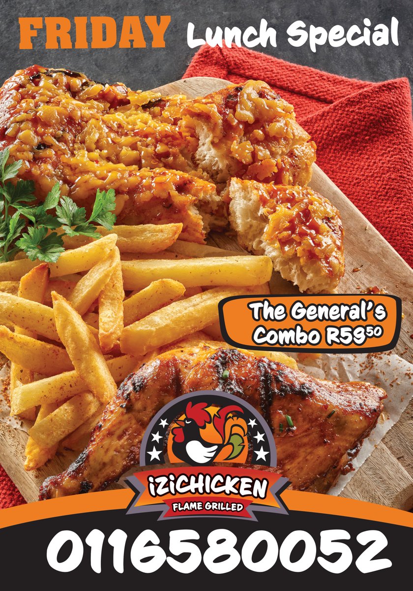 iZiChicken1's tweet photo. @iZiChicken1 Friday #chicken #pizza #special . The General's Combo R59.50 #localisMjojo #periperi #extrahot #fourways https://t.co/vSNTtGBi30