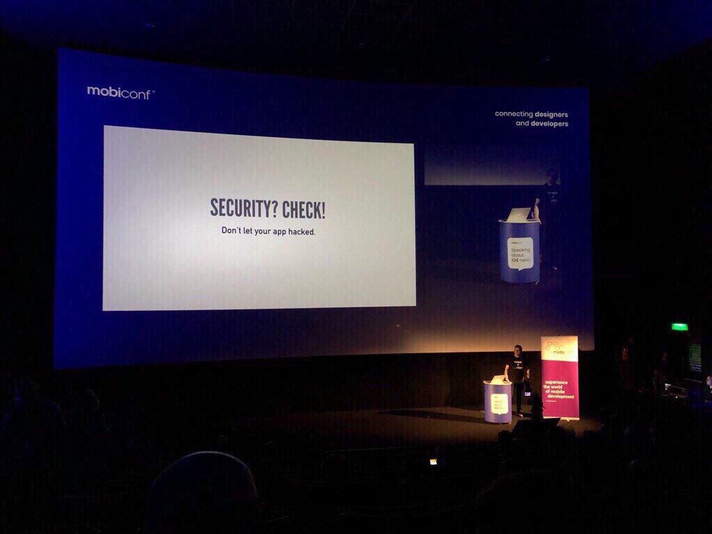prismakelab's tweet photo. A great talk about the app #security on all levels, from the network communication to the logging🙌. @tomekcejner described how to protect our apps from #hackers using #iOS frameworks and tools🔐 . 
#mobiconf #iOS #protectdata https://t.co/Is6dvFRDAb