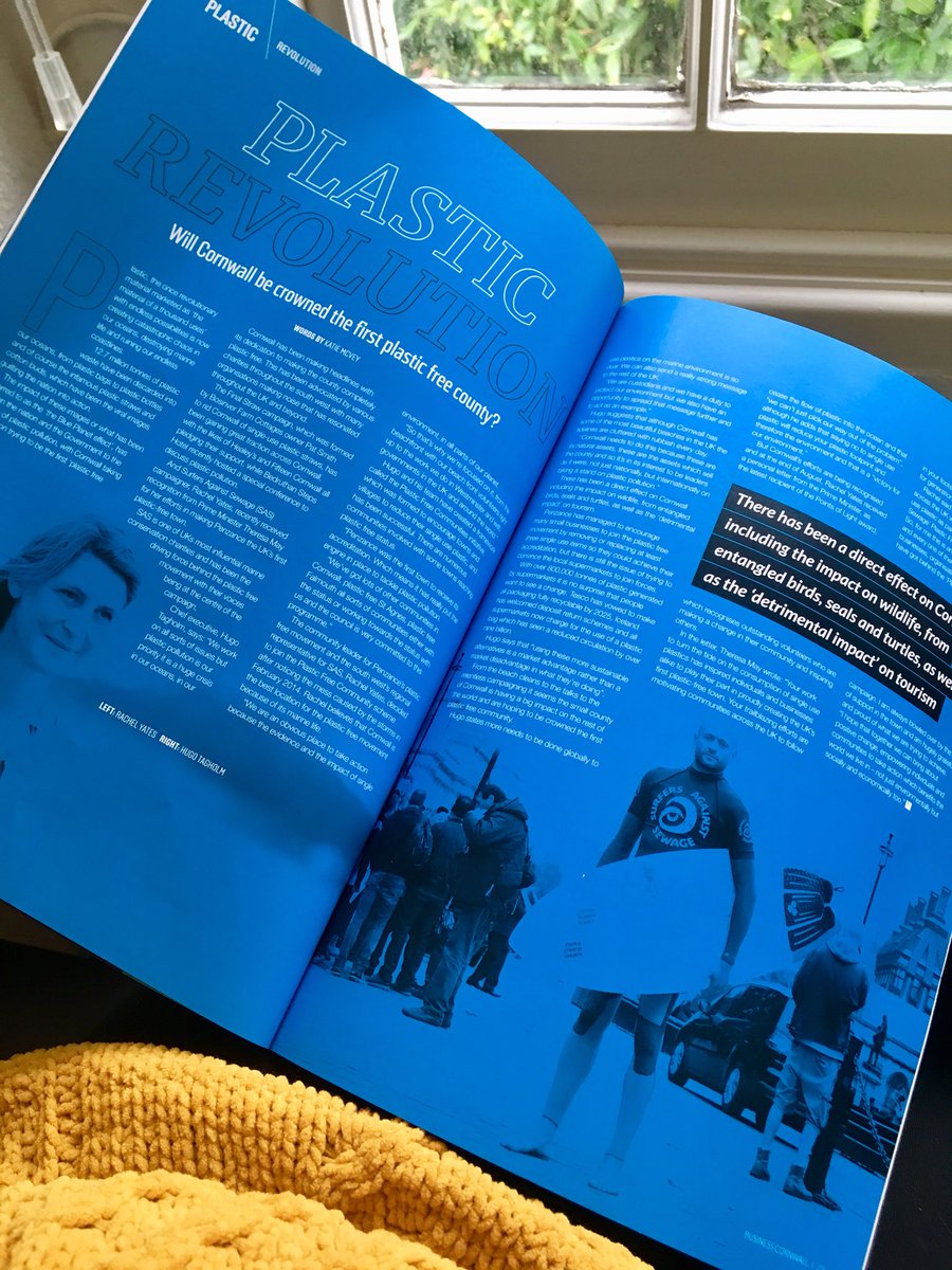Leapness's tweet photo. Spotted in @biz_cornwall mag, legends @HugoSAS &amp; @r4yates 💙Congrats to Rachel for PM recognition on your commitment to @plasticfreepz ⚡️&amp; the @sascampaigns crew for continuing to create local &amp; global change with the likes of #plasticfreecommunities (PC prints designed by Leap) https://t.co/30EjyB4f6n