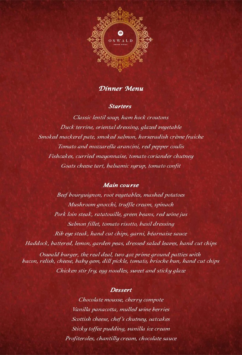 oswald_house's tweet photo. Excited to launch our Winter Menu today from 5.30pm. Our Head Chef Stephen Pearson has sourced excellent local produce to put together a hearty winter offering. To book.. message us on Facebook, call 01592267070 or email info@oswald.house #WinterMenu #WinterWarmers #OswaldHouse https://t.co/ad9fYYMZ0L
