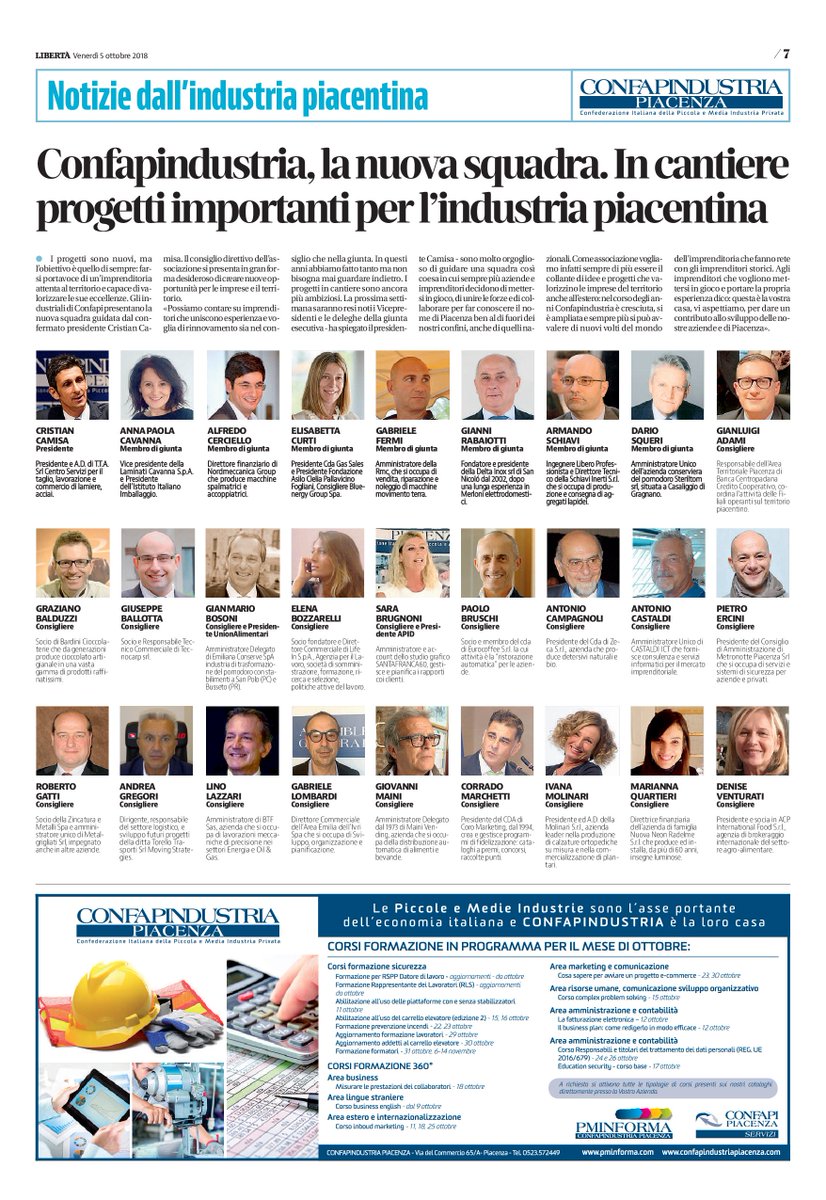 Confapindustria, la nuova squadra. In cantiere progetti importanti per l’industria piacentina. Complimenti 👏🏻👏🏻👏🏻👏🏻👏🏻