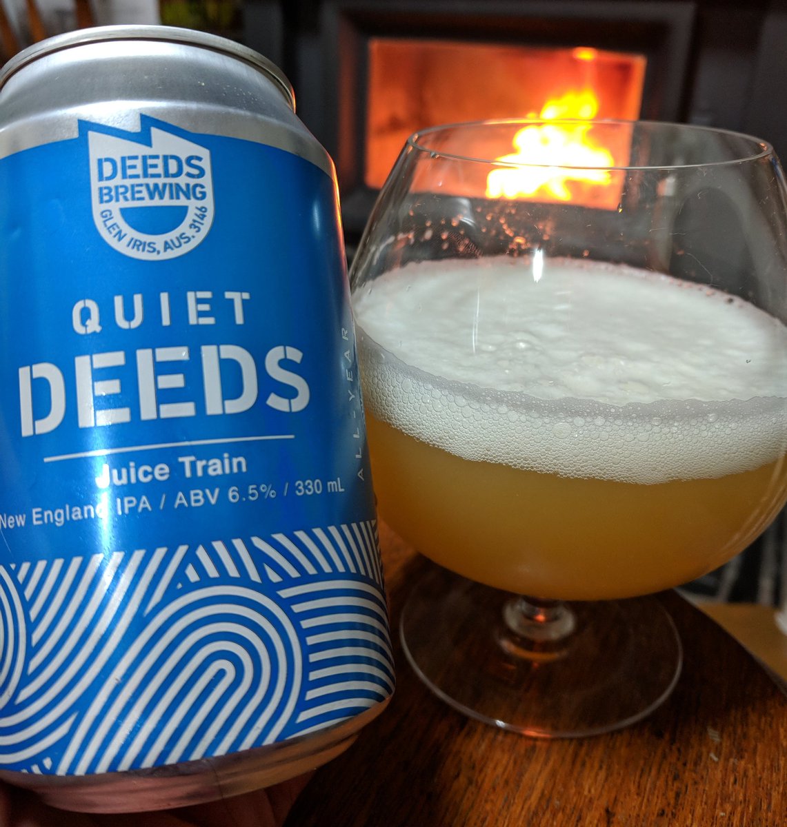 All aboard the #JuiceTrain 
 After a 10 hour drive I'm absolutely rooted, this is perfect.
Juicy AF, fresh, hazy Yummo. #NEIPA 
Thanks <a href="/QuietDeeds/">Quiet Deeds</a> 👌🍻 #BeerOClock