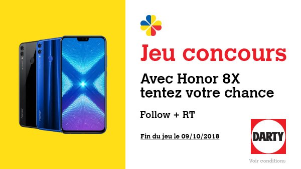 Darty_Officiel's tweet image. C'est le moment de jouer, avec @Honor_FR on a envie de vous faire plaisir !
Tentez de gagner le nouveau #Honor8X avec son écran Full HD+ de 6,5 pouces !
Pour jouer : Follow + RT @Honor_FR ainsi que Darty_Officiel