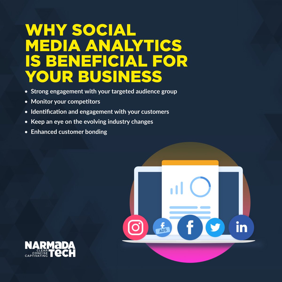 narmadatechsoln's tweet photo. Do you know the results of business promotions on different social media platforms? 
https://t.co/mgOTfB4YLR
#SocialMediaAnalytics #socialmediamarketing #insight2impact #Internetofthings #BigData #Robots #Security #ITsecurity #ERP #CRM #HRM #Onlineaccounting #narmadatech https://t.co/n3KcVxdGpV