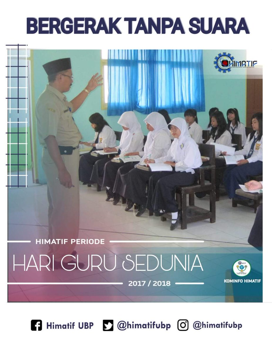 himatifubp's tweet photo. Selamat Hari Guru Sedunia😊

Engkau bagaikan lilin yang selalu menerangi setiap kegelapan..
 
Semoga setiap peluh lelahmu melahirkan generasi tangguh dan berjiwa negarawan🙏🏻

#Himatif2018
#Kominfo2018
#Bergeraktanpasuara
#Salamcoding https://t.co/kaagMJZbbg