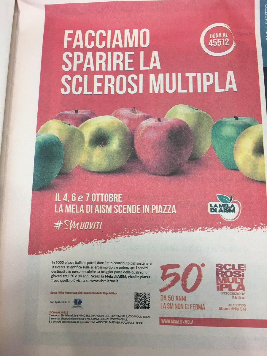 CiriSince1978's tweet photo. #SclerosiMultipla io #scendo in #piazza a #compare le #mele tu? #smuoviti @AISM_onlus https://t.co/tPaTVUXRxs