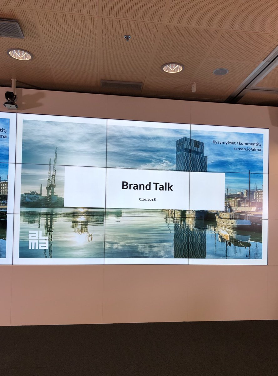 AlmaMedia_FI's tweet photo. #Almatalk on tänään #Brandtalk! Tänään aiheena tilaisuuden nimen mukaisesti #brändi’t ja lopuksi selviää, mitkä ovat Suomen arvostetuimmat brändit 2018 https://t.co/efHlpZowWl