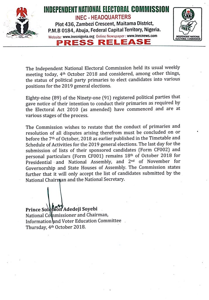 peoplesdreamNGO's tweet photo. Statement from @inecnigeria reiterating the deadline for all political parties to conclude their primaries #NigerianLivesMatter #Right2Choose #VoteRight #Save9ja #9jaDreamCampaign https://t.co/3Q73cRdw8y