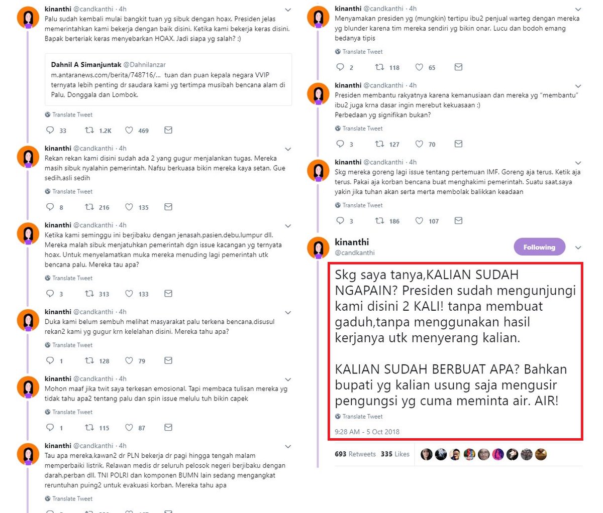 Cuitan seorang wanita diduga relawan gempa di Sulteng yang tanggapi pernyataan Dahnil Anzar.