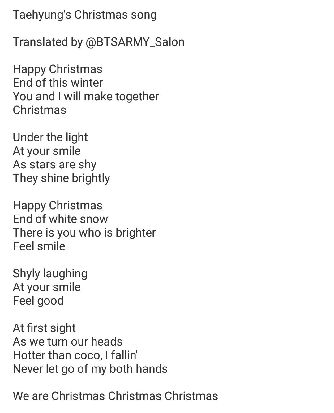 Slow 아미살롱 ᴀʀᴍʏ Sᴀʟᴏɴ Taehyung S Christmas Song Lyrics Translation Thegroup Bts Pcas Bts Twt T Co 1jk8ptrzqg Twitter