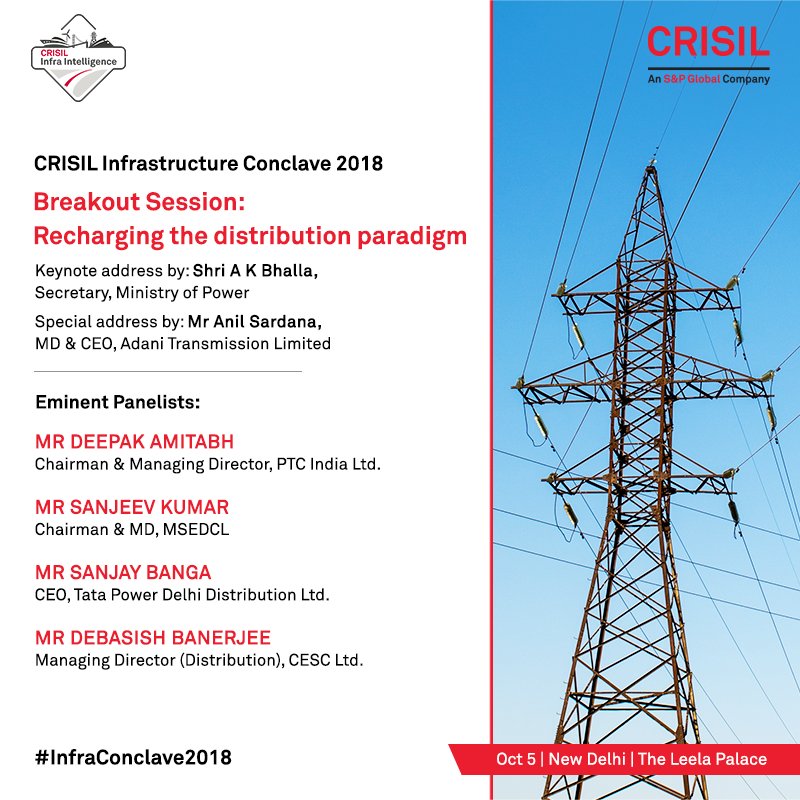 CrisilLimited's tweet photo. Private participation in power distribution has seen fragmented success so far. Join power distribution sector experts and service providers as they discuss privatisation models that could deliver positive results at the #CRISIL Infrastructure Conclave 2018. #InfraConclave2018 https://t.co/som1KuA6P5