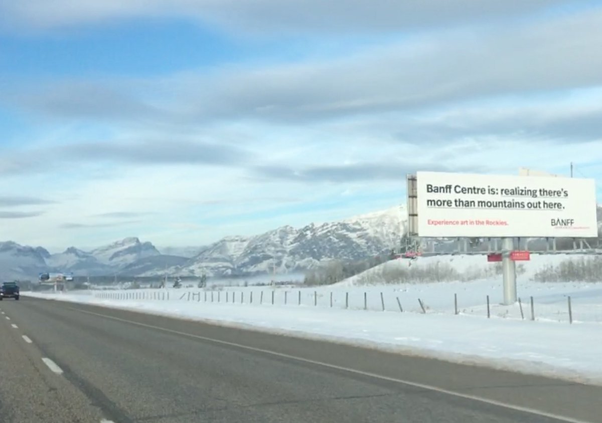 PeterHarris's tweet photo. The terrific new @banffcentre billboard makes so much more sense without a blizzard obscuring the beauty. https://t.co/He5uAyEYSK