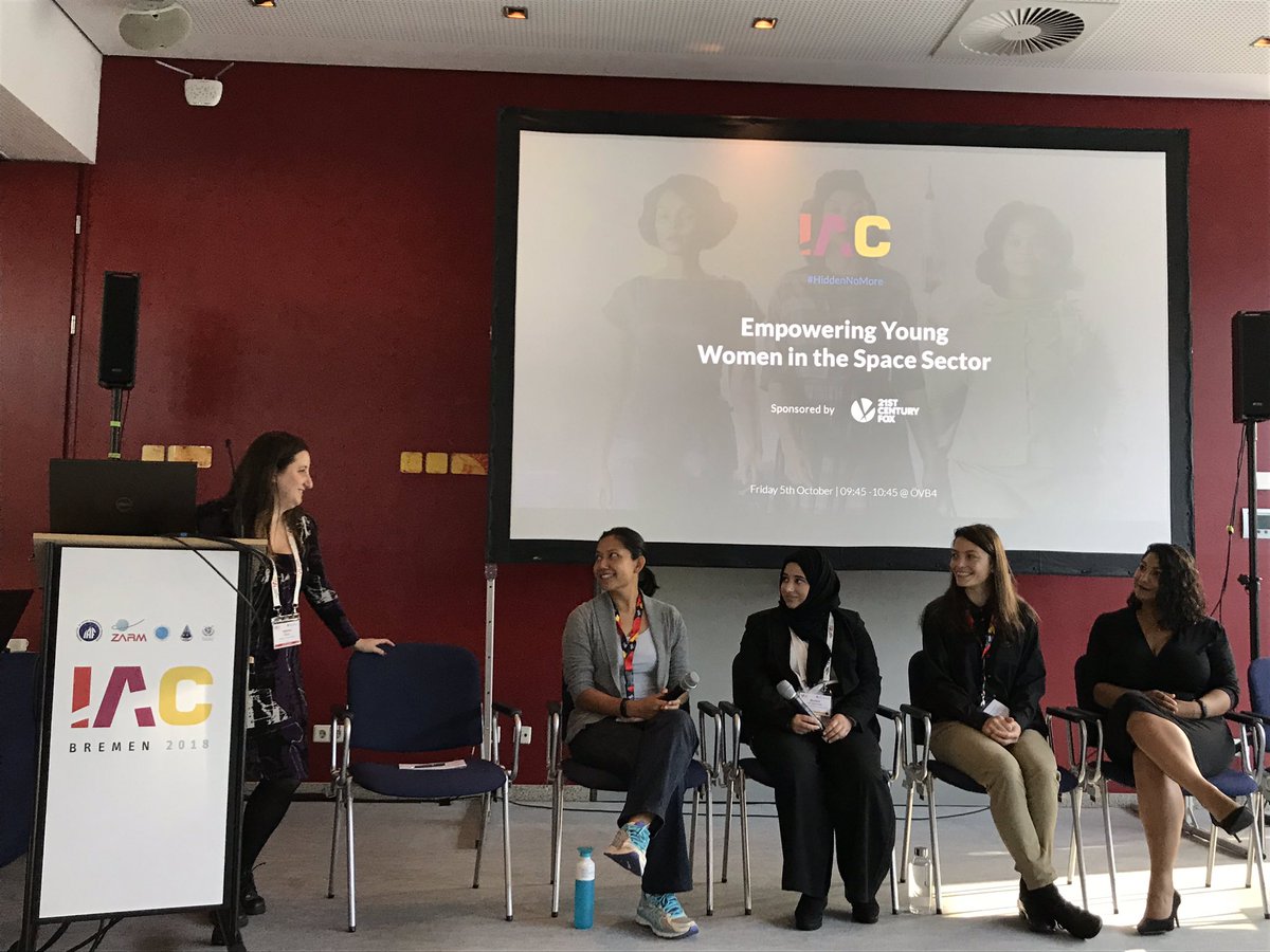 Last day at @IAC2018! Starting with a talk on how to empower young women in the Space sector 🚀👩🏻‍🚀👩🏾‍🚀✊🏻🚀 #InvolvingEveryone #IAC2018 #spaceGen