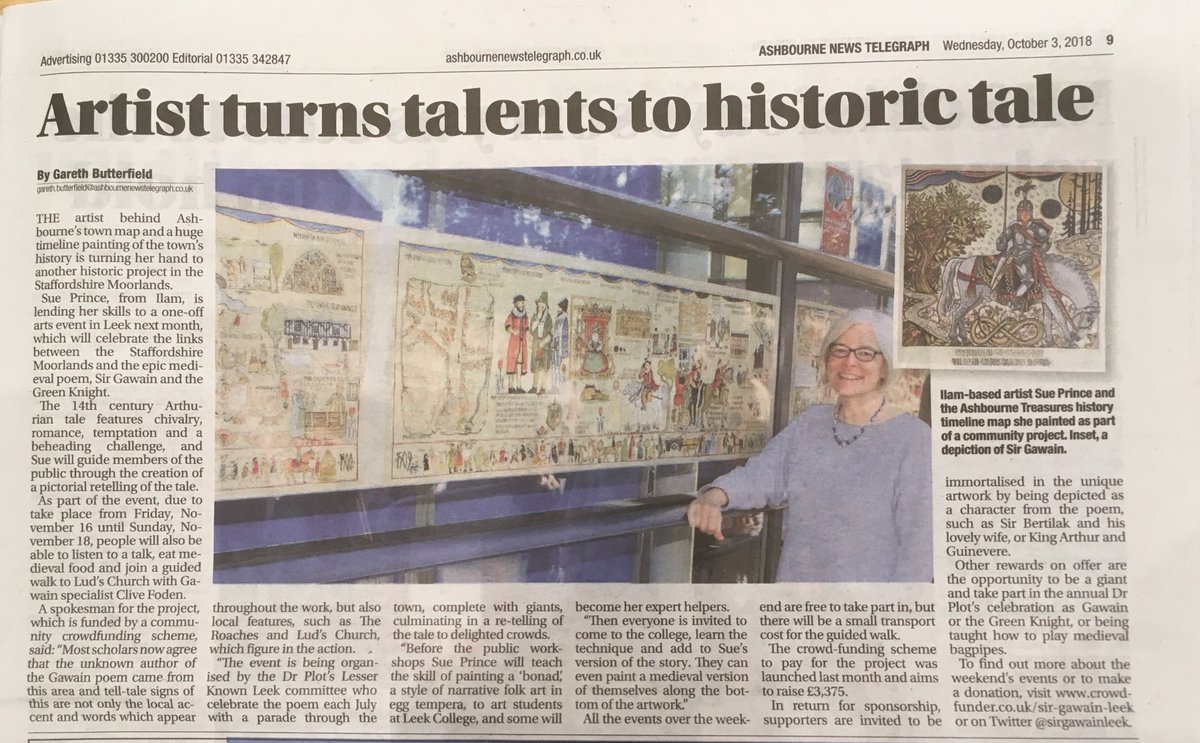 SirGawainLeek's tweet photo. Great article in this week's @AshbourneNews about our crowdfunder! Keep pledging please and pass it on! #sirgawain #thegreenknight #greenknight #sirgawainandthegreenknight #leek #staffordshire #staffordshiremoorlands #ludschurch #peakdistrict #communityart #crowdfunding https://t.co/4UUirBuuuX