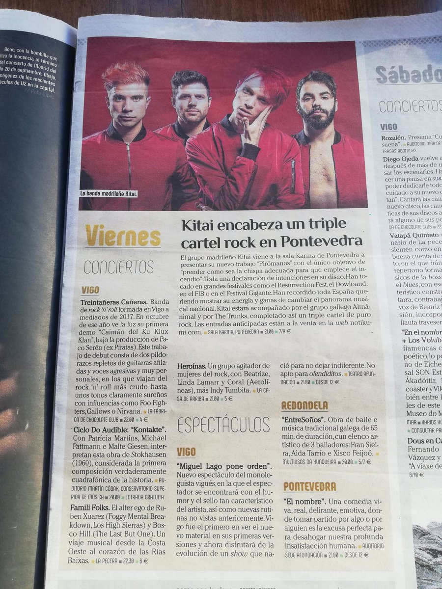 El <a href="/Farodevigo/">Faro de Vigo</a> destaca su #visado el concierto de <a href="/KITAI_Oficial/">KITAI</a> con #Almánimal y <a href="/TheTrunksband/">BRÏZA</a>!!.

Nos vemos hoy a las 21:00 en la <a href="/salakarma/">SALA KARMA</a> #Pontevedra.

Info en buenacalle.es

Entradas anticipadas en: <a href="/notikumi/">notikumi</a>

@entre_botones @YamahaMusicEU <a href="/SonyMusicSpain/">Sony Music Spain</a>