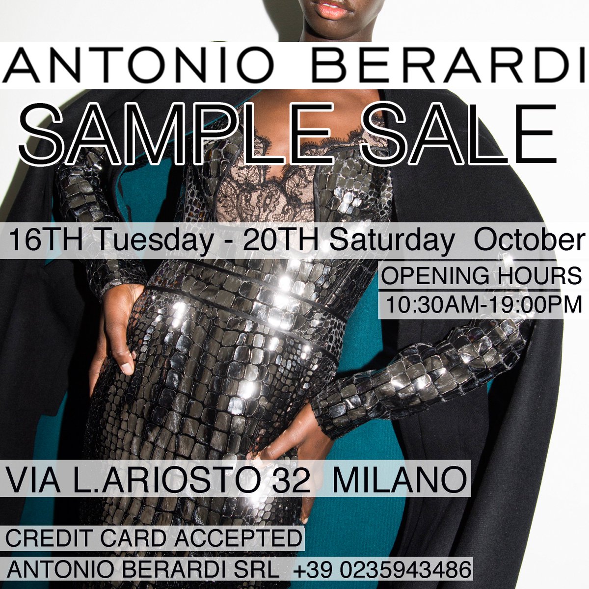 To all Antonio Berardi fans! we’re happy to invite you to Sample sale at Antonio Berardi Headquarter on via L.Ariosto 32, Milan from 16th Tuesday to 20th Saturday of October #AntonioBerardi #AntonioBerardiOfficial #svendita #samplesale