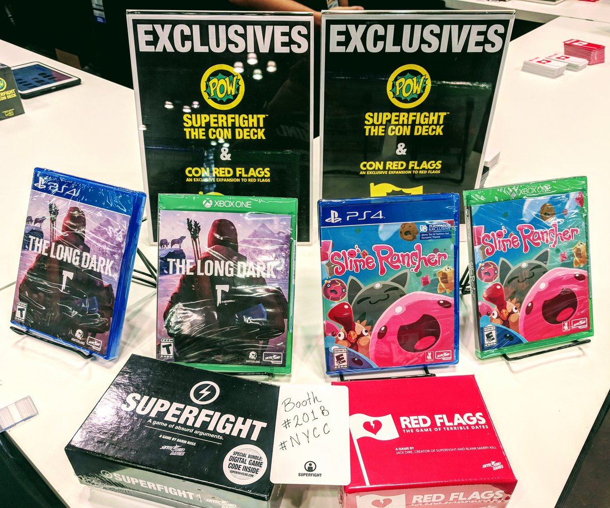 skyboundgames's tweet image. Catch us at #NYCC Booth #2018 - featuring @Superfight, @RedFlagsGame, @PitchstormGame, and now @IntoTheLongDark and #SlimeRancher!